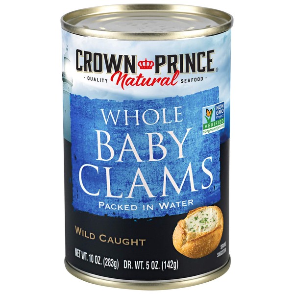 Crown Prince Natural Whole Baby Clams in Water, 10-Ounce Cans (Pack of 12)