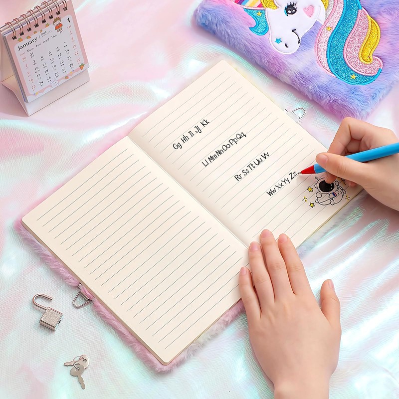 PESLNG Secret Diary Girl with Lock, Plush Notebook with Padlock,