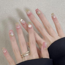 YXRXKJ Nail Tips, Short, Cat Eye, Medium, 24 Pieces, Nail Tips, Magnets, Fake Nails, Simple, Stylish, Shiny, Spring, Summer, Bride Nails, Glossy, Self-Nail, Just Stick On, Reusable (#GGG311)