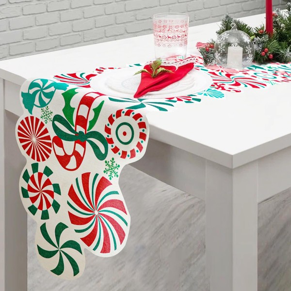 CCINEE Christmas Candy Table Runner,71x13 Inches Candy Peppermint Lollipop Table