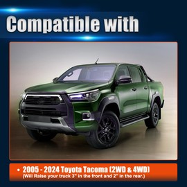 GAsupply 3"F+2"R Full Leveling Lift Kits for 2005-2024 Toyota Tacoma 2WD 4WD, 3 Inch Front Strut Spacers + 2 Inch Rear Blocks with Extended Square U-Bolts