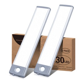 Led Under Cabinet Lighting Motion Sensor Wireless Rechargeable Cabinet Lights, Ultra Thin 30Led Battery Operated Closet Light for Kitchen, Closet (Pure White, 2Pack)
