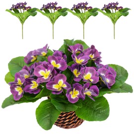 AILANDA Artificial Pansy Flowers Purple Plastic Plants Fake Silk Flowers for Outdoor Planters UV Resistant for Spring Floral Arrangement Home Outside Garden Porch Window Party Decor (4PCS)