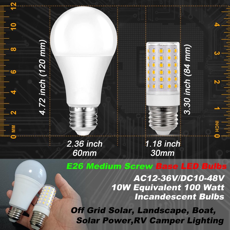 Hylroe E26 12V 24V Medium Screw Base LED Bulbs 2700K