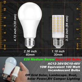 Hylroe E26 12V 24V Medium Screw Base LED Bulbs 2700K Warm White 10W Equivalent 100 Watt Incandescent Low Voltage AC12-36V/DC10-48V for Off Grid Solar Landscape Boat RV Camper Lighting,1000lm,3 Pack
