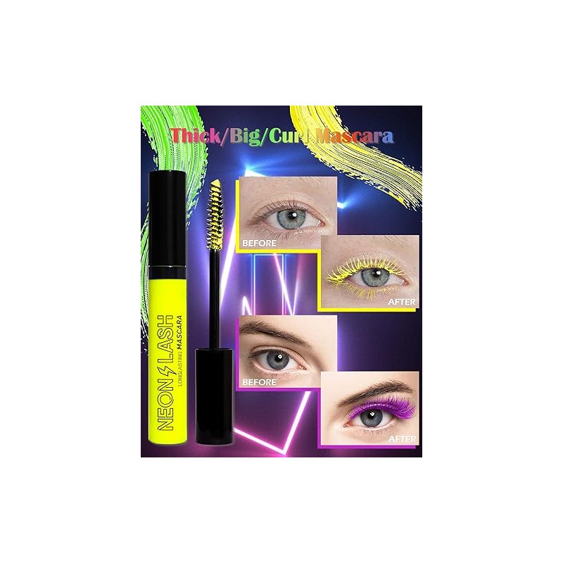 Máscara De Pestañas Con Brillo Uv(3 Unidades, Rosa, Azul Y