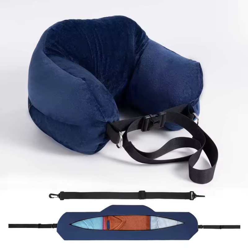 Stuffable Travel Pillowcase U-Shaped Neck Pillow with Adjustable Strap, Washable