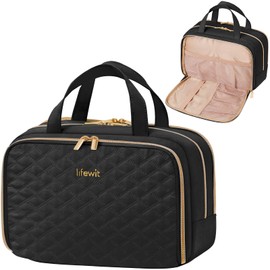 Lifewit Travel Toiletry Bag with Handle, Large Wide-Open Makeup Cosmetic Travel Bag for Toiletries with Multi-compartments, Vacation Essentials, Black, 10L