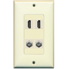 RiteAV - 2 Port HDMI 2 Port Coax Cable TV- F-Type Decorative Wall Plate - Light Almond