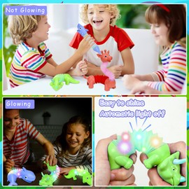 Dreamtop 5 Pcs Animal Pop Tubes Fidget Toy Light Up Sensory Tubes for Toddlers Fidget Tubes Sensory Toys for Autism Stress Relief Toys for Autism Kids