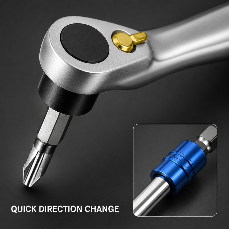 Mini Ratchet Screwdriver Bit Set with Reversible Handle, Magnetic Extension