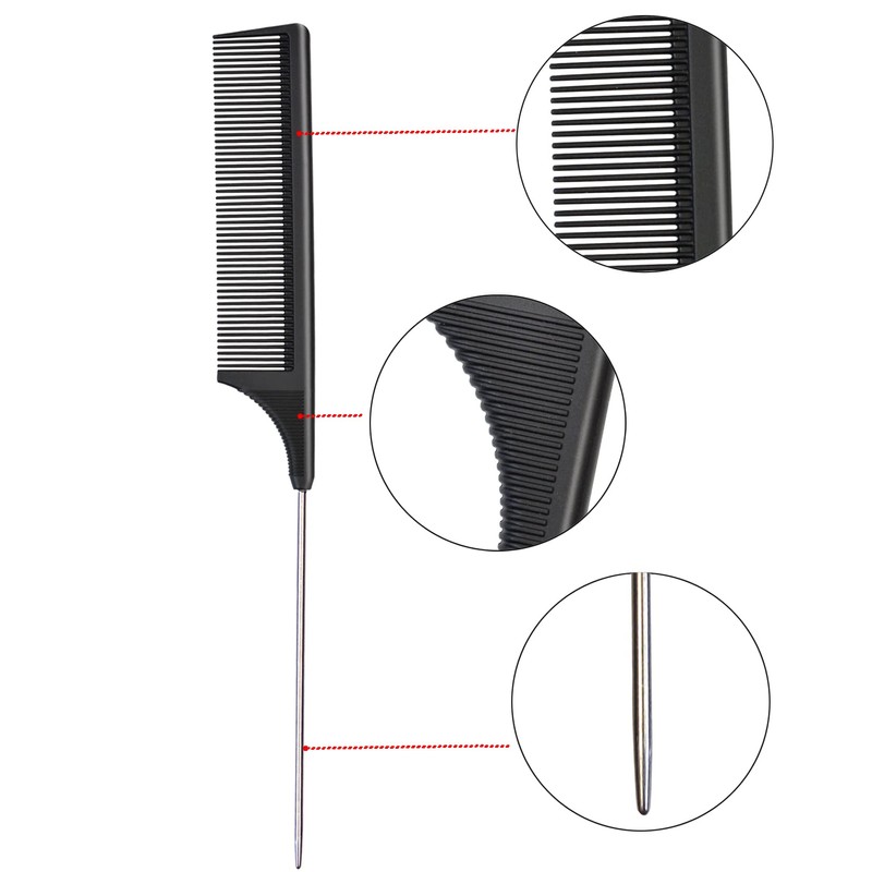 3 Pcs Rat Tail Combs Carbon Fiber Heat Resistant Teasing