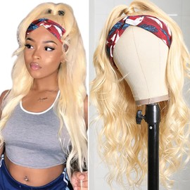 Blonde Headband Wig 613 Body Wave Human Hair Headband Wig Blonde None Lace Front Wigs Brazilian Remy Hair Machine Made Wigs for Women 22 Inch