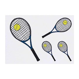 4 x 'Tennis racket & ball ' Temporary Tattoos - Water Resistant, Skin-Safe, Non-Toxic Transfers, Mixed Sizes (TO00061522)