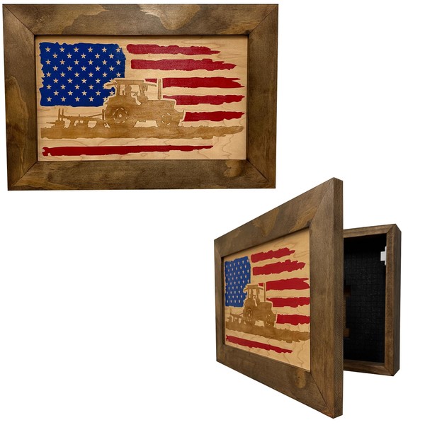 Concealed Gun Cabinet with American Flag, Tractor and Farmer Patriotic