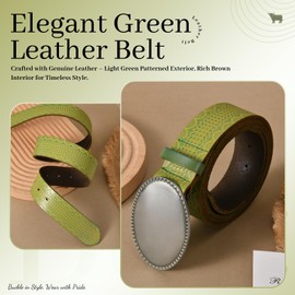 Ekulforg Women's Leather Belts for Pants Genuine Plus Size Leather Belt with Oval Buckle Ladies Belt for Women Dresses (Green, Fit Waist Size 33''-39'')