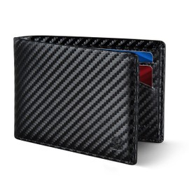 SERMAN BRANDS Mens Slim Bifold Wallet RFID Blocking Minimalist Front Pocket Full Grain Leather Wallets for Men - Thin & Stylish (Modern Black Elite)