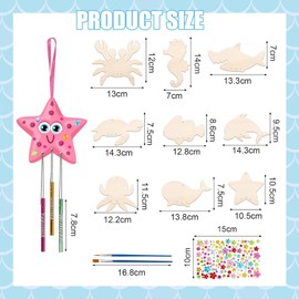 TYXHXTF 9 Pack Marine Animals Craft Kit, Crafts for Kids, Arts and Crafts, Wind Chimes Kit for Kids, DIY Coloring Wooden Art, Garden Outdoor Decor, for Girls Boys Birthday Gift