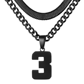 KLIFOWDY Number Necklace, Layered Necklace for Men, Jersey Number Necklace for Boy Athlete, 18+20 In Black Chain for Men With Number 3 Pendant, Basketball Football Baseball Number Necklaces for Boys