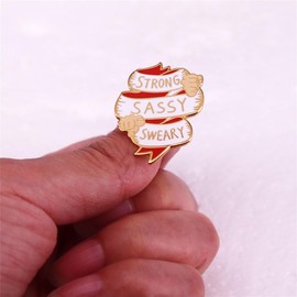 Strong Sassy Sweary Feminist Brooch - Enamel Pin Lapel Badge Fist Ribbon - Inspirational Quote Pin for Women & Girls