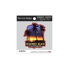 Die Cut Sticker Redondo Beach, California, Palms and Sunset, Contour Vinyl Sticker 1 to 3 inches (Waterproof Decal for Cars, Water Bottles, Laptops, Coolers), Small