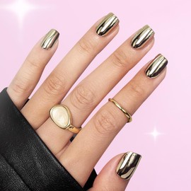 Handmade Press on Nails Silver Metallic Mirror Gel Press on Nails Short Square False Nail Set 24PCS with Glue on Nail