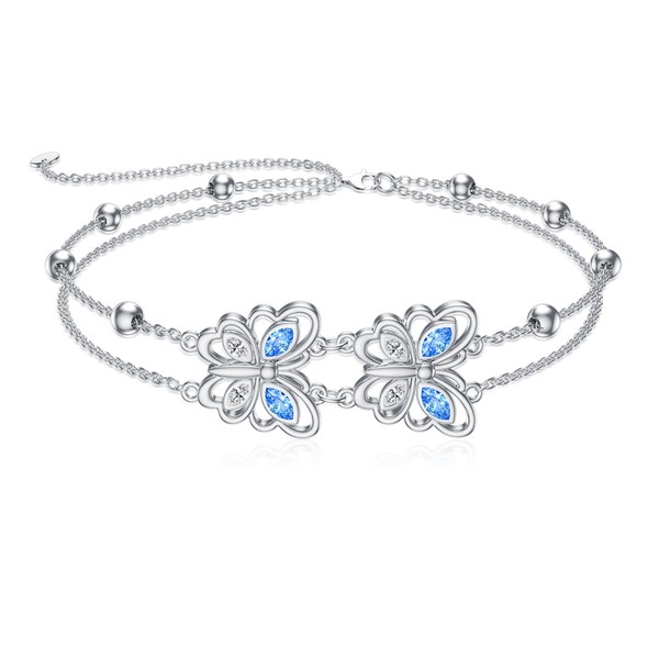 Dorunmo Butterfly Anklet Bracelets for Women 925 Sterling Silver Blue