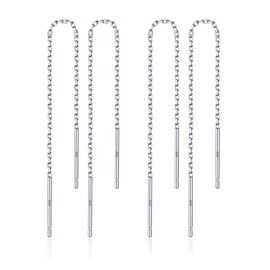 2 Pairs S925 Sterling Silver Chain Threader Earrings For Women Bar Wrap Threader Dangle Drop Earrings Lightweight Minimalist Hypoallergenic Earrings Anniversary Christmas Jewelry Gift