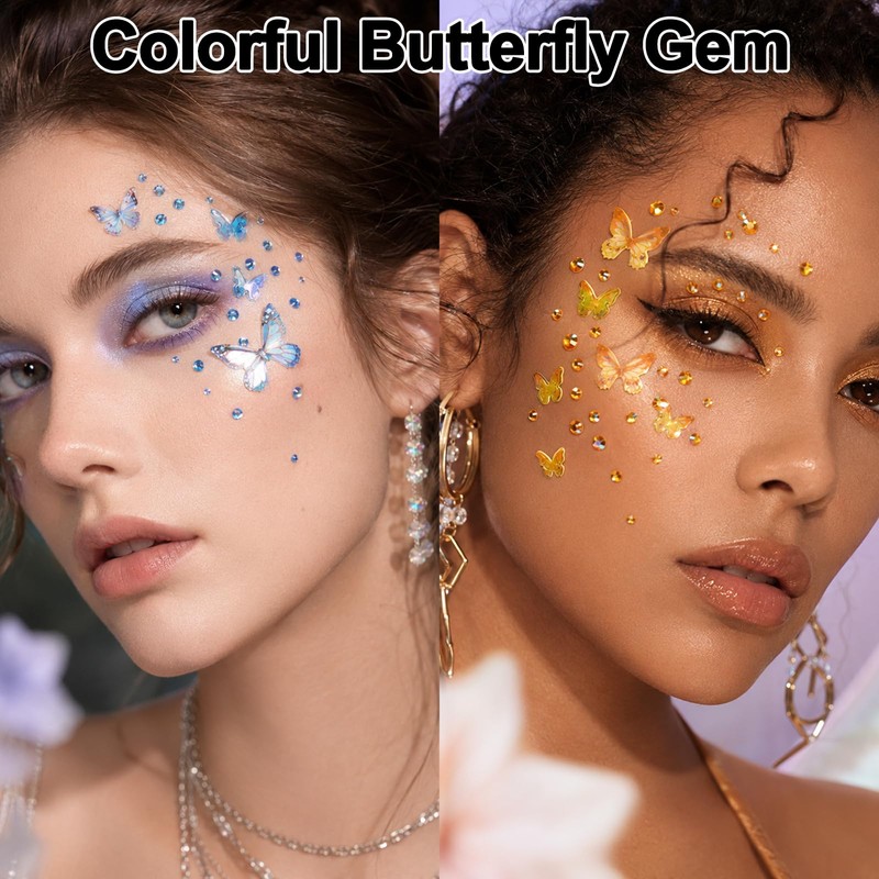 5 Sheets Colorful Butterfly Face Gems, Self-Adhesive Butterfly Gems