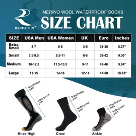 Merino Wool Lined Waterproof Socks, RANDY SUN Unisex Hiking Trekking Comfortable Casual Boot Socks Black M 1 Pair