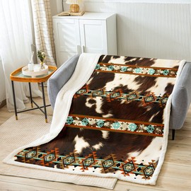 Erosebridal - Manta de forro polar de piel de vacuno café con estampado de vaca de las tierras altas, manta occidental azteca exótica de 50 x 60 pulgadas, animales salvajes de granja, decoración de