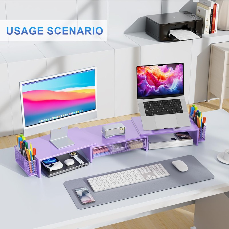 gianotter Dual Monitor Stand Riser, Desk Organizer With Drawer and
