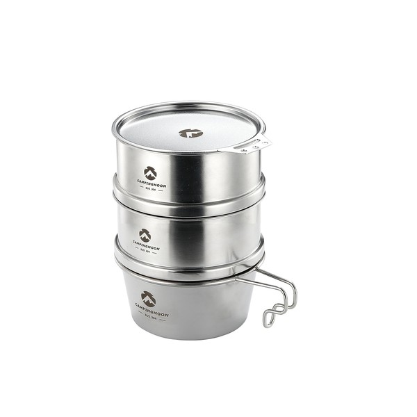 CAMPING MOON S-360-362-2P-SG Steamer, Deep Type with Lid, Set of 2 Tiers, Stainless Steel 304, Diameter 4.7 inches (12 cm)