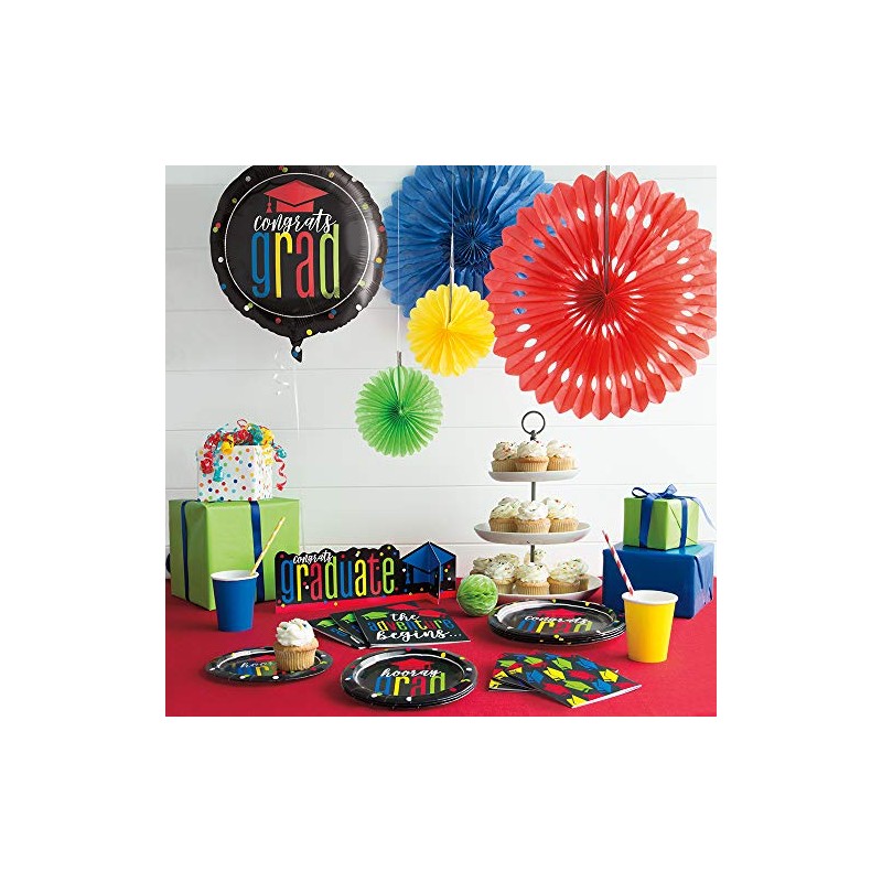 Unique Party 72664 - 18cm Colourful Graduation Paper Plates, Pack