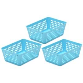 YBM Home 3-Pack Small Plastic Storage Baskets for Home Junk Drawers and Office Desktop Drawers Organization - Functional Trays for Kitchen, Bedroom, and Bathroom, Blue