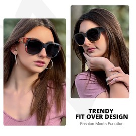 Myiaur 2 Pack Fit Over Sunglasses for Women, Fashion Square Polarized Sun Glasses for Driving, UV400 Protection