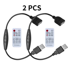Clearhill 2 Pcs USB Male to Female Dimmer Switch with Remote Control, Black, 6-Level Dimmer, ON-OFF Function, Stepless Dimming, 2A Current, 22AWG Wire, 60 Second Delay Off, Supports 5V Single Color
