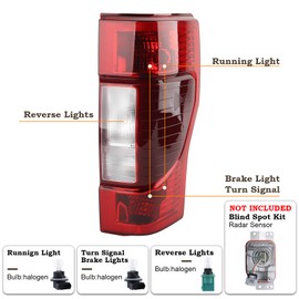 KAMDKI RH Halogen W/Blind Spot Tail Light Fit for 2020 2021 2022 Ford F250 F350 F450 F550 Super Duty Rear Lamp Right Passenger Side Module NOT Included Non-LED W/Bulbs FO2801279 LC3Z13404D