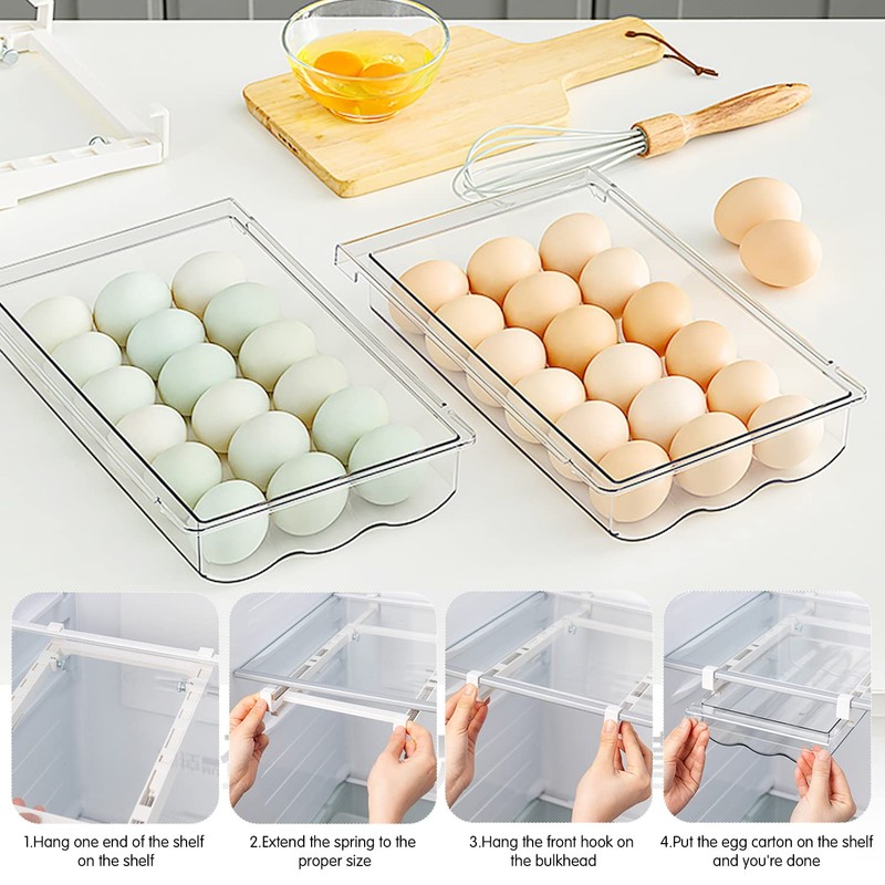 Drawers, Egg Holder, Extendable Fridge Drawer, Space for 18 Eggs,
