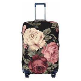 keluki Vintage Pink And Cream Dark Floral Design Elastic Luggage Cover Protector Anti-Scratch Travel Essentials Suitcase Case Fits Size S for 18-21 inch Luggage