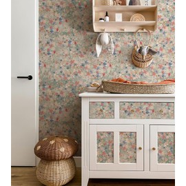Flower Wallpaper Peel and stick Watercolor Floral Self Stick Wallpaper Cabinet Contact Paper Boho Flower Self Adhesive Removable Wallpaper for Bedroom Decorative (Spring grassland, 17.3" x118")