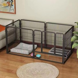 Fhiny Dog Playpen, 6 Panels Indoor Doggy Fence Exercise Pen Portable Puppy Kennel Heavy Duty Metal Enclosure Outdoor Corral Crate Cage for Small Medium Dogs Rabbits Cats