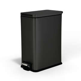 Home Zone Living 8 Gallon Slim Kitchen Trash Can with Slow Close Lid and Step Pedal, Stainless Steel, Matte Black, 30 Liters