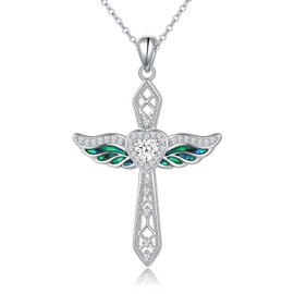 Alphm Angel Wings Cross Necklace for Women 925 Sterling Silver