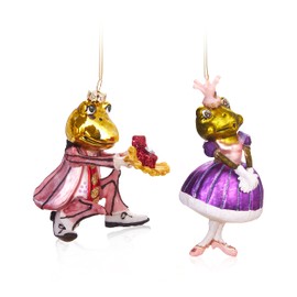 BRUBAKER 2-TLG. Baumkugel Set Frosch Liebespaar Prinz und Prinzessin - Handbemalte Weihnachtskugeln Froschprinz Antrag - Christbaumschmuck aus Glas - Baumschmuck Heiratsantrag Verlobung Lustig