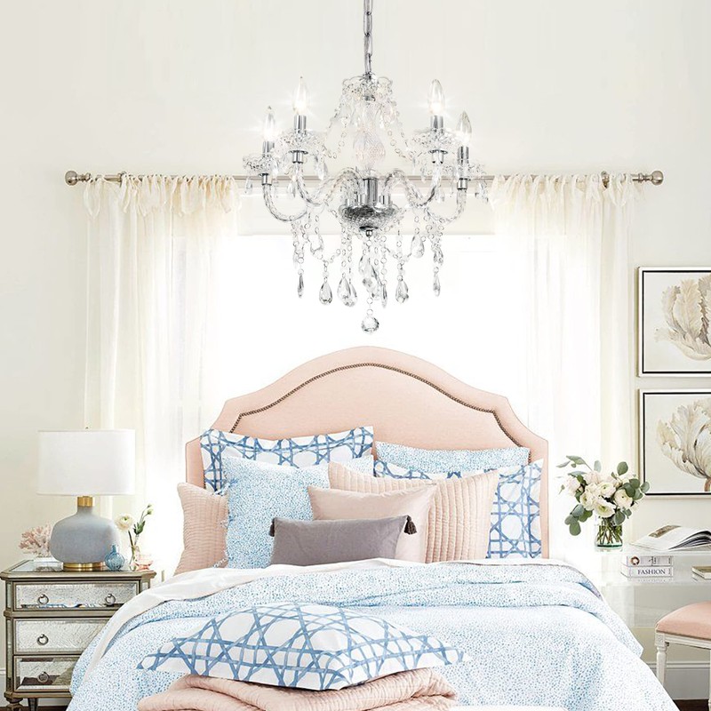 PAPAYA Plug-in 5 Light Crystal Hanging Pendant Lights Acrylic Chandelier
