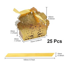 ONEBO 25 Pcs 7 * 3.5 * 3.5cm Square Paper Boxes with Ribbon,Candy Treat Box,Wedding Favour Boxes,DIY Party Favor Gift Boxes,for Wedding Shower Christening Holy Communion(Gold)
