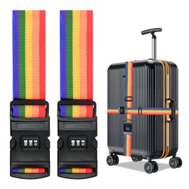 Pack of 2 Suitcase Straps, Portable Suitcase Strap, Adjustable, Durable Suitcase Straps, Luggage Strap with Combination Lock for Luggage, Travel Bags, (2 m Rainbow Colour)