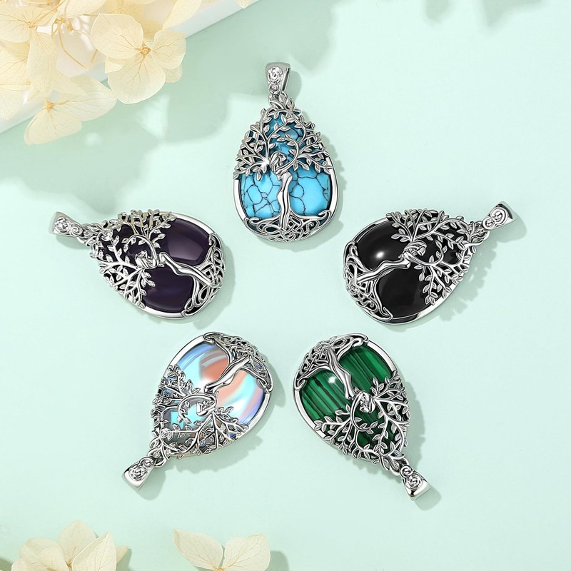 EUDORA Harmony Ball Türkis Lebensbaum Kette für Damen, Baum des