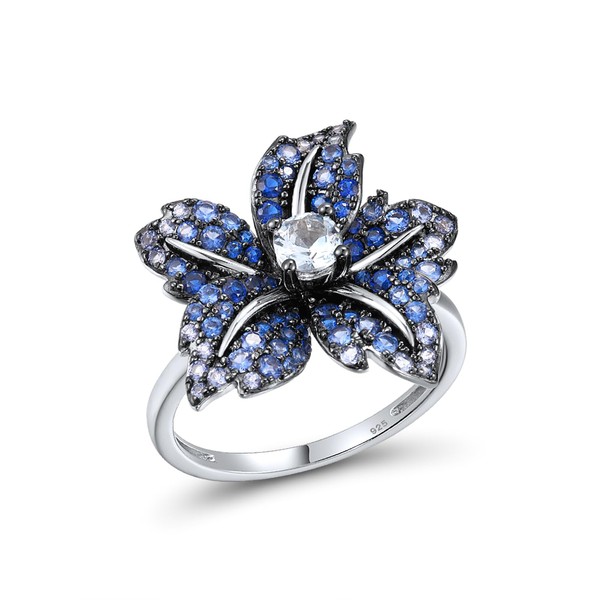 Santuzza 925 Sterling Silver Lily Ring Blue Spinel Nano Cubic